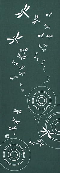 

Dyeing Anbo Tenugui by the Authentic Dyed Cotton Made in 35cm x 100cm Dragonfly Waterside, Green 100% Tokuoka, Japan, зелений