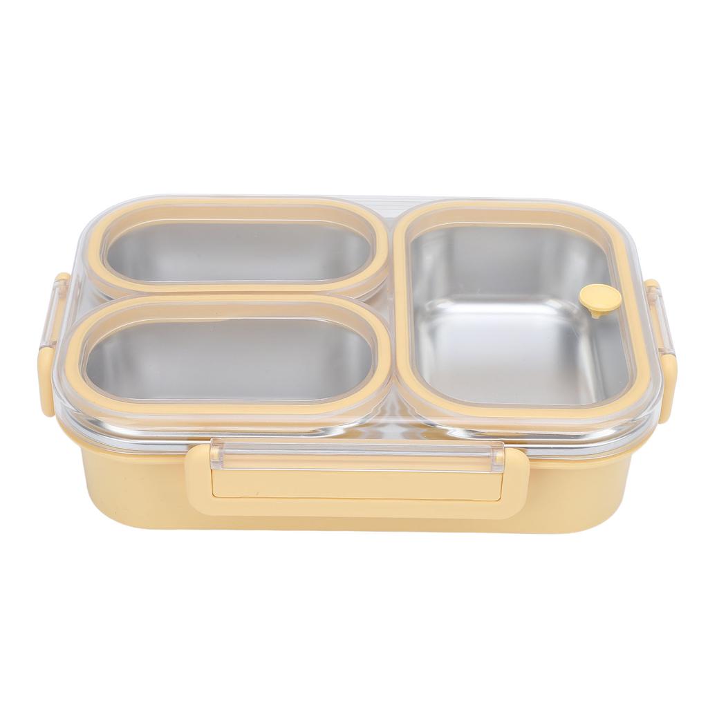 Divided Lunch Box 304 Stainless Steel Leakproof Heatable 3 Compartments Rectangular Food Container 1.2L Capacity
