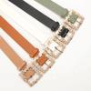 Fashionable Belts for Woman Gold Color Metal Floral Rhinestone Buckle Simple Practical Solid Color PU Belts