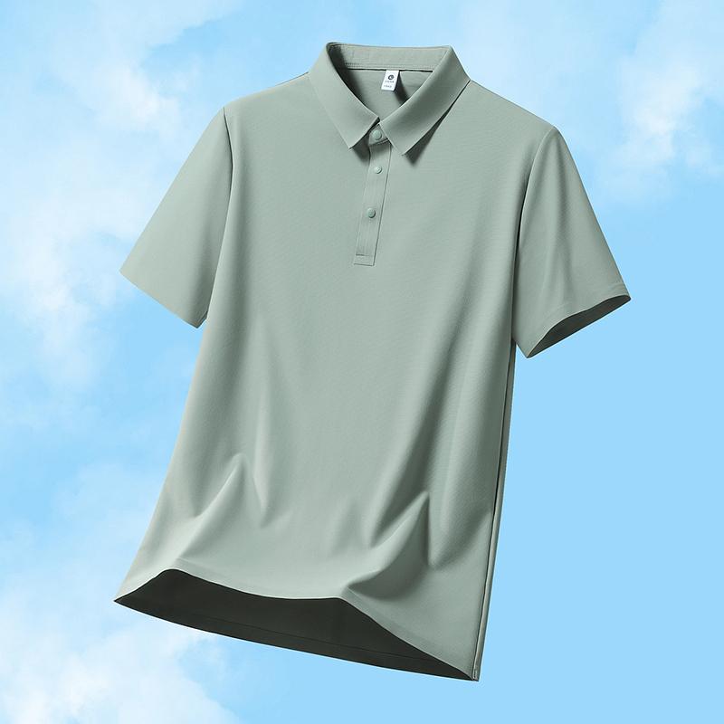 Men's Short Sleeve Polo Shirt, Light Gray Ice Silk Casual Top, Quick Dry Lightweight Performance Shirt for Summer Daily Wear