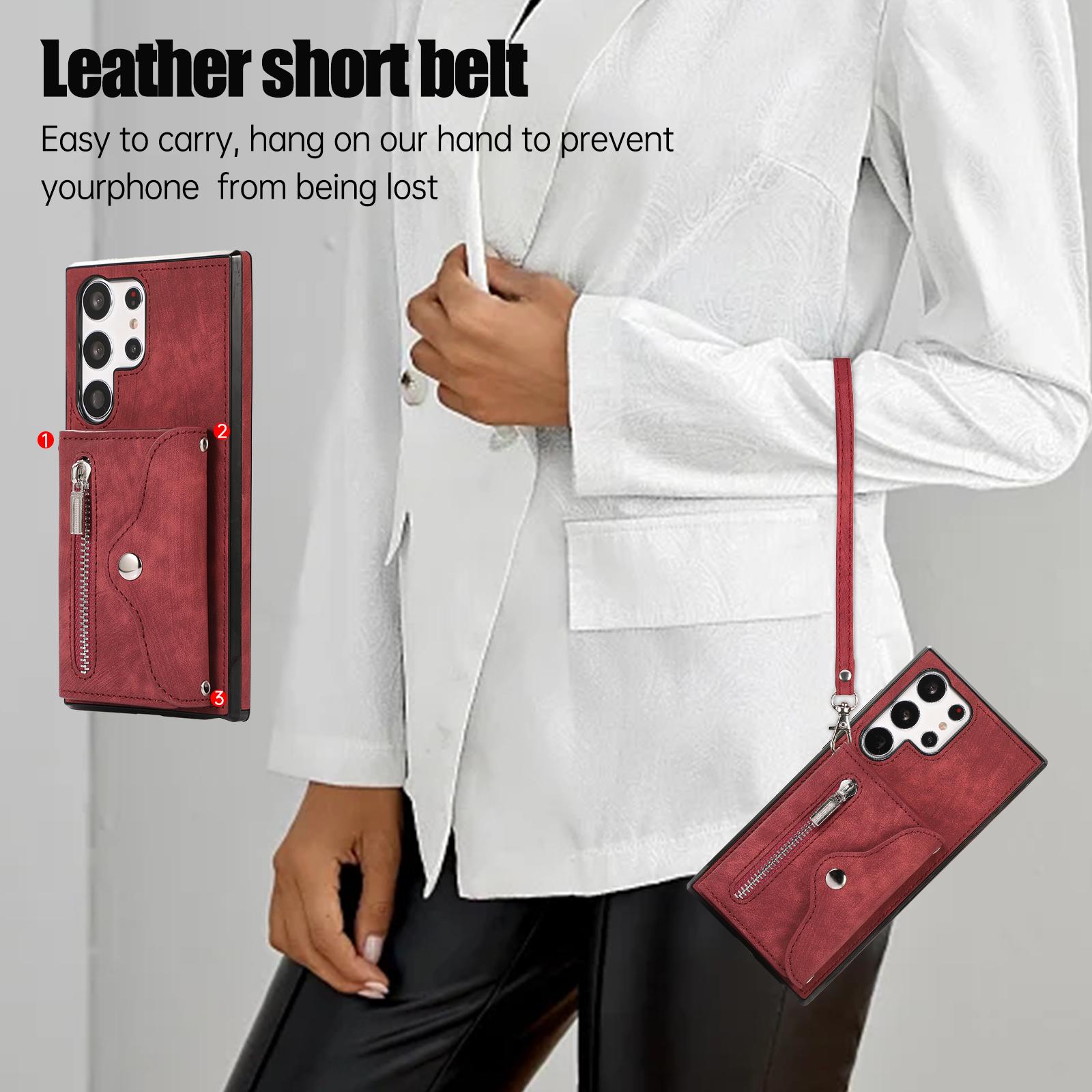 

Phone Case for Samsung Galaxy S25 Ultra Edge S24 FE S23 Plus S22 S21 S20 Note20 Lanyard Plain Leather Card Holder Wallet Cover Galaxy S21 Ultra 5G червоний