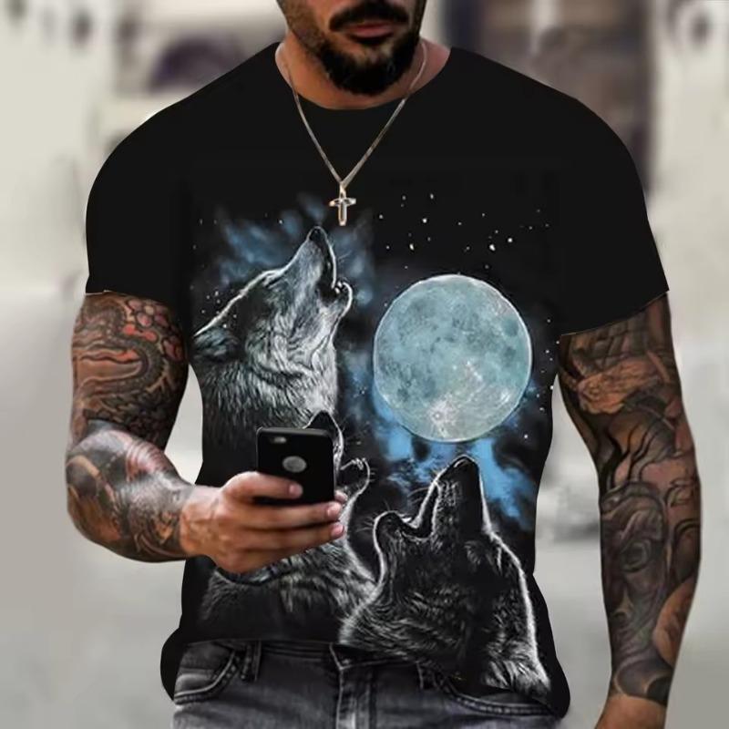 

Animal Wolf Print T Shirt for Men Summer Polyester Round Neck Loose Short Sleeve Streetwear Oversized T-shirts Casual Tops Tees 6XL