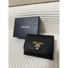 Used PRADA Tri-fold wallet, Saffiano leather, black, gold hardware, with box