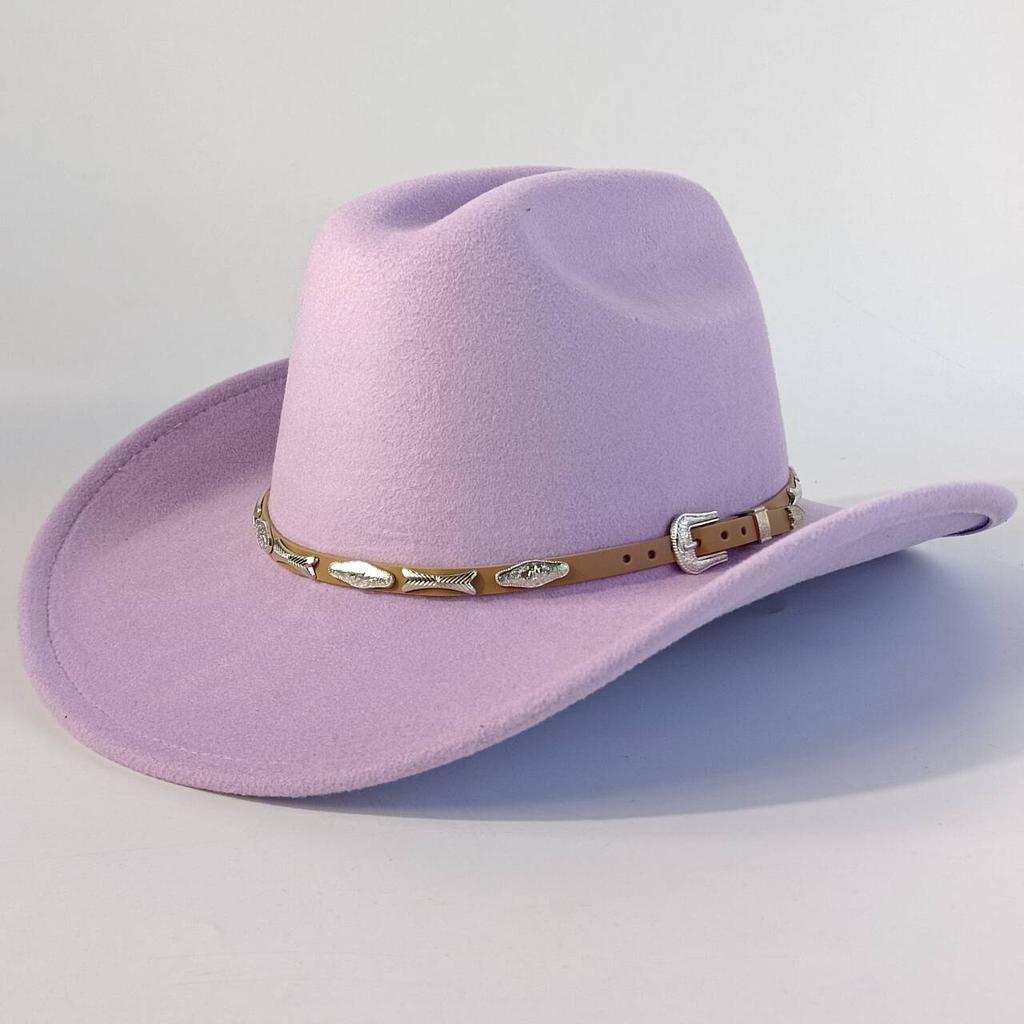 Stylish men's and women's felt hats cowboy hats soft felt hats with beige leather belts Panama hats outdoor parties hat.