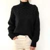 Moda Donna Casual Autunno Inverno Tinta Unita Stampa Manica Lunga Collo Alto Top Abbigliamento Donna Maglioni Maglieria Lana