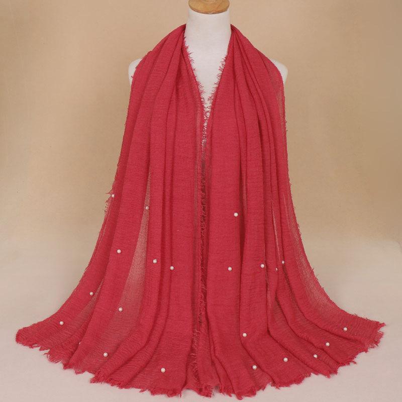 New Pearl Cotton Linen Tassels Scarf For Women Girls Autumn Retro Edge Sunscreen Scarves Soft Foulard Viscose Female Wrap Shawls