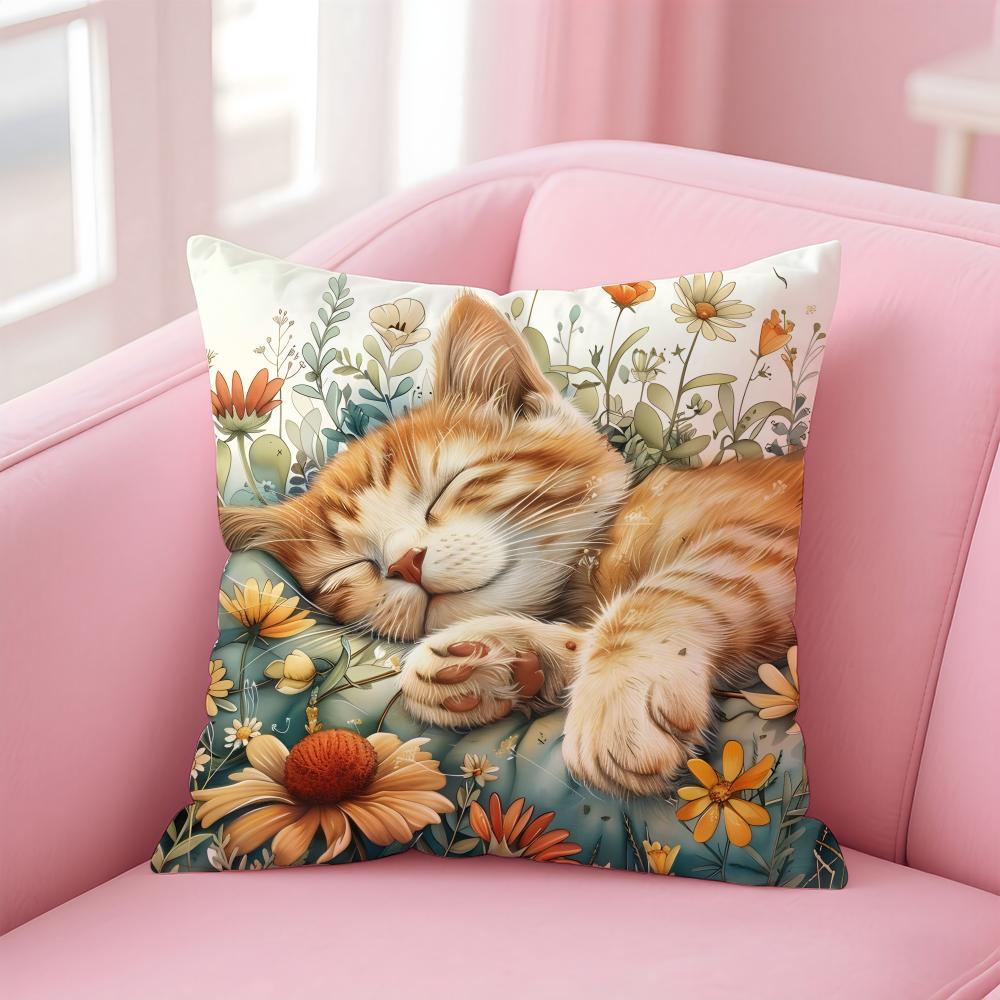 cute cat Cushion Cover Comfortable Reversible Pillow Cover Ideal for Car Sofa Bedroom & Beyond