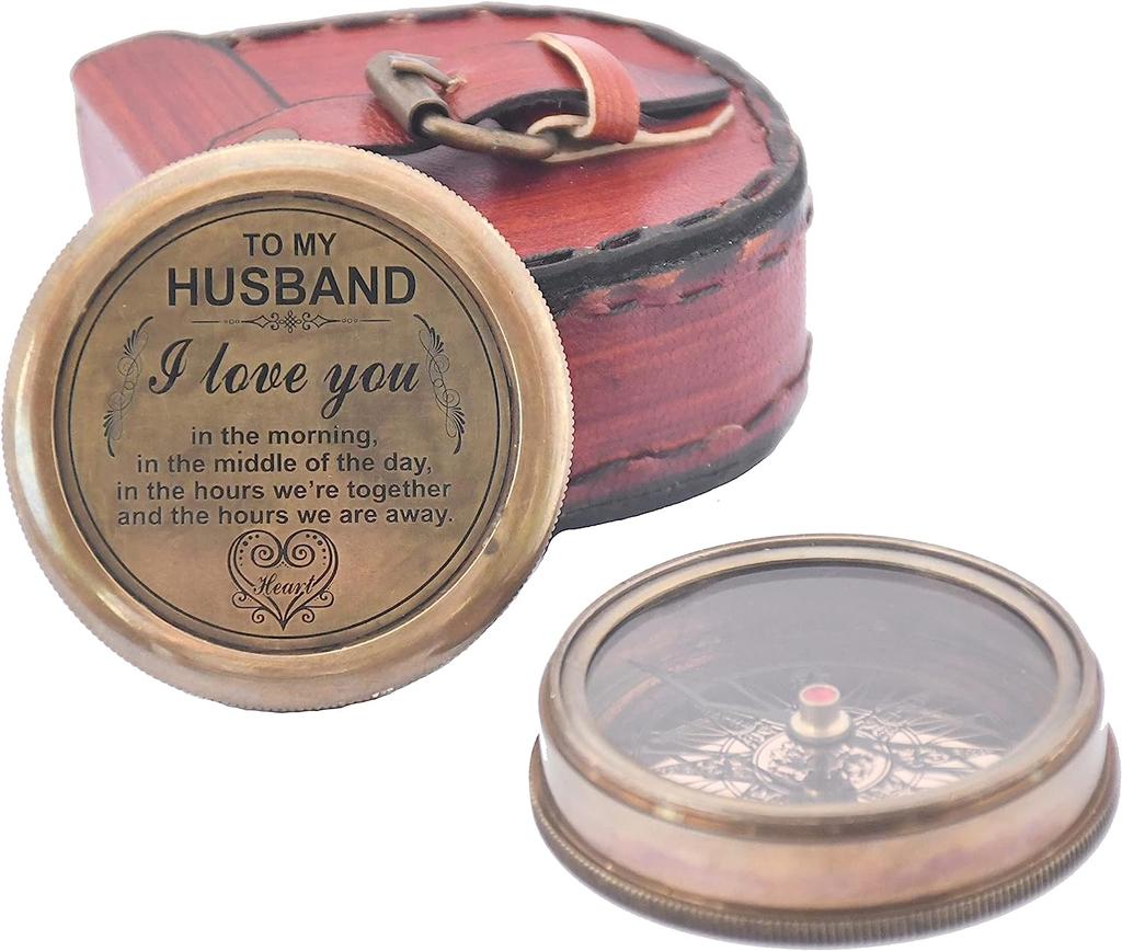 To My Husband I Love You, Brass Compass Engraved Gifts for Men, Bronze for Men, Romantic Gifts for Him/Her, Keepsake Gifts for Husband