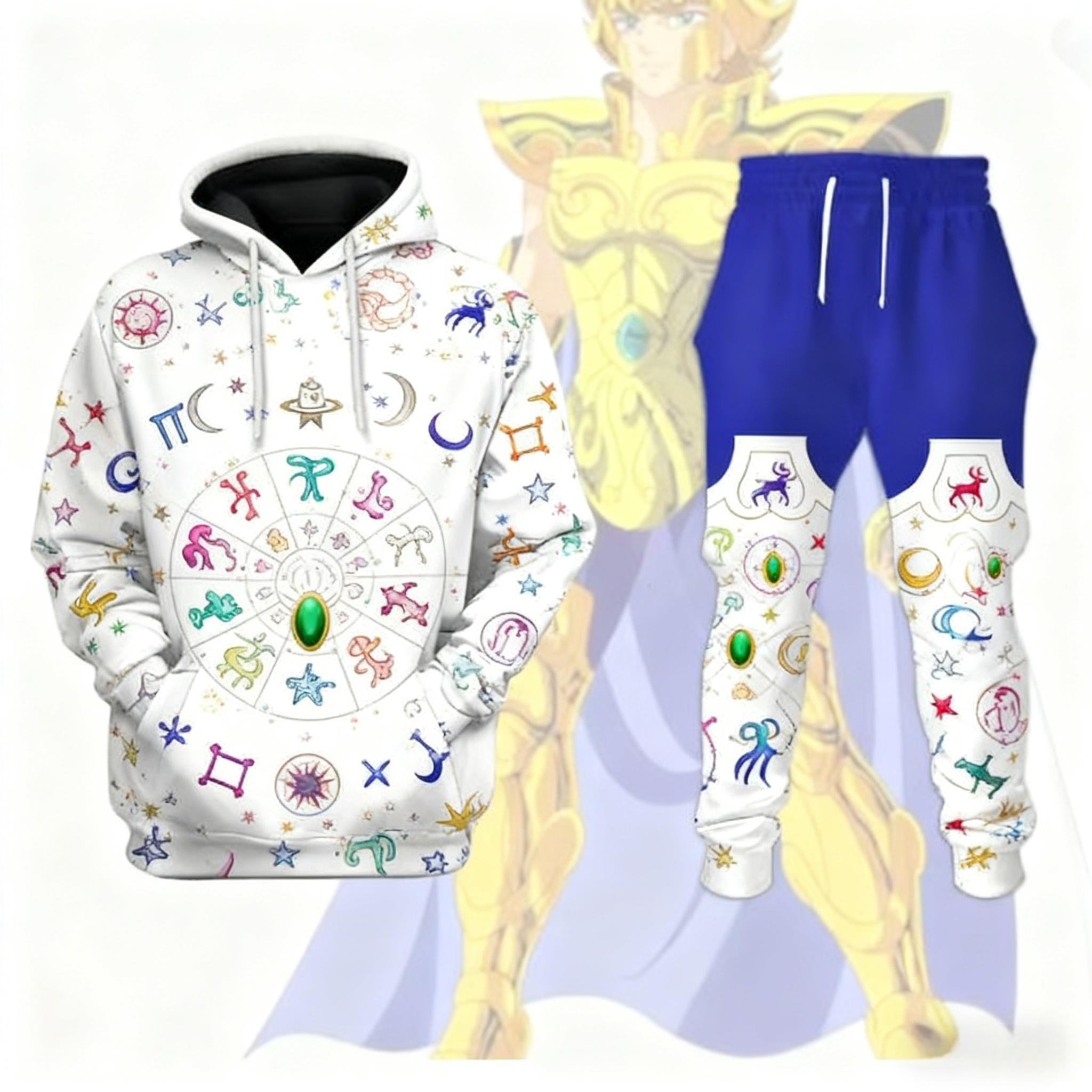 

Popular Cosplay Anime Saint Seiya printed hoodies pants sets 3D Street Harajuku Tracksuit sets Men s Sports jogging Set L