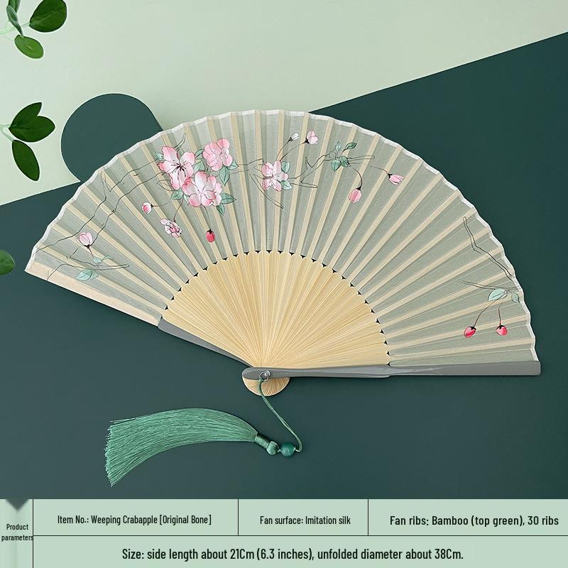 Portable Ancient Chinese Bamboo Folding Fan for Hanfu & Qipao - Gardenia Design