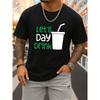 European Size Men's Let's Day Drink T-Shirt - Limited Edition Black Short Sleeve Crew Neck Breathable Shirt with Themed Print Suitable for Casual Wear