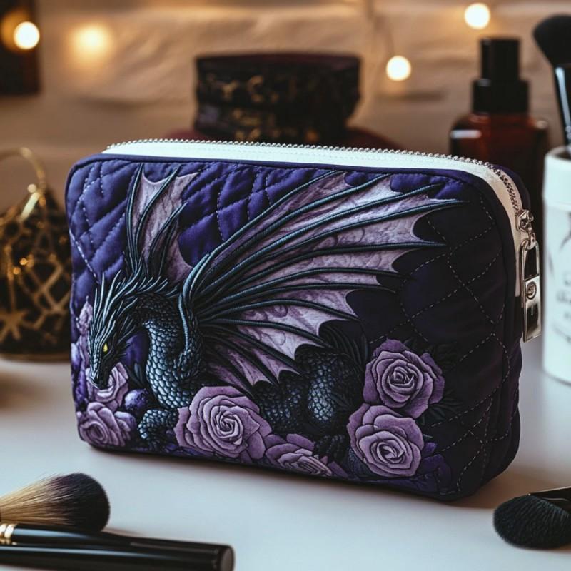Dragonfly Print Quilted Makeup Bag Multi-functional U-shaped Storage Pouch
