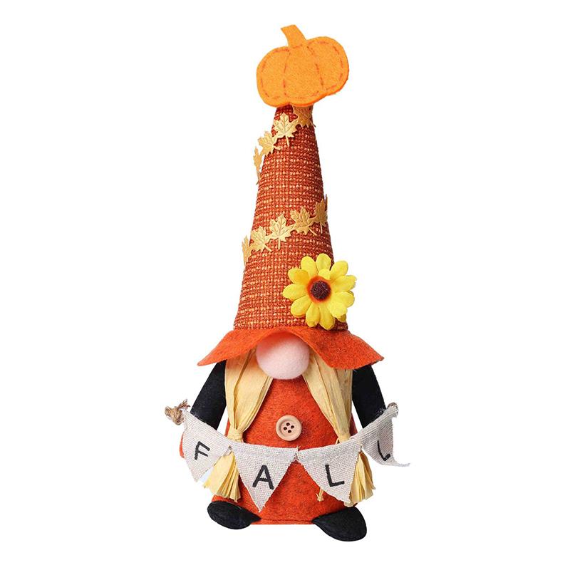 10.6/11.8inch Fall Gnomes Plush Decoration Orange Thanksgiving Gnome Elf Dwarf Figurine With Faux Straw Beard Banner And Pumpkin