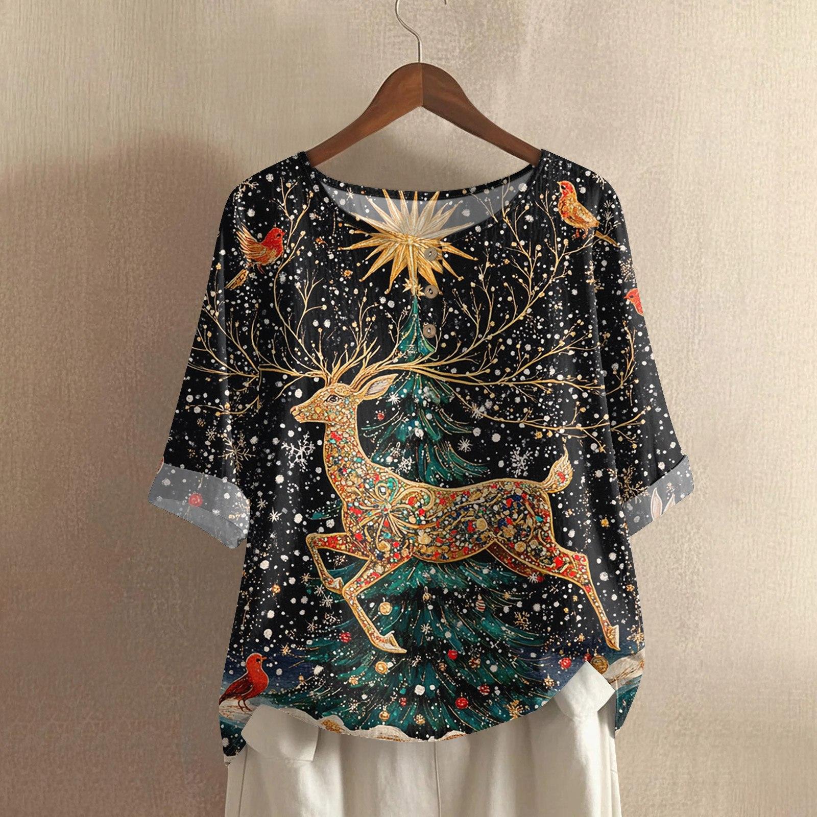 

Женская модная и повседневная рубашка с полурукавом, круглым вырезом, принтом, из хлопка и льна, блузка-топ S тёмно-синий