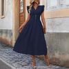 Elegant Ruffled Sleeve Waist Cinched A-line Dress Solid Color Summer Sleeveless Party Dress Fashion Summer Sweet Solid Color Casual Sweet Clothing