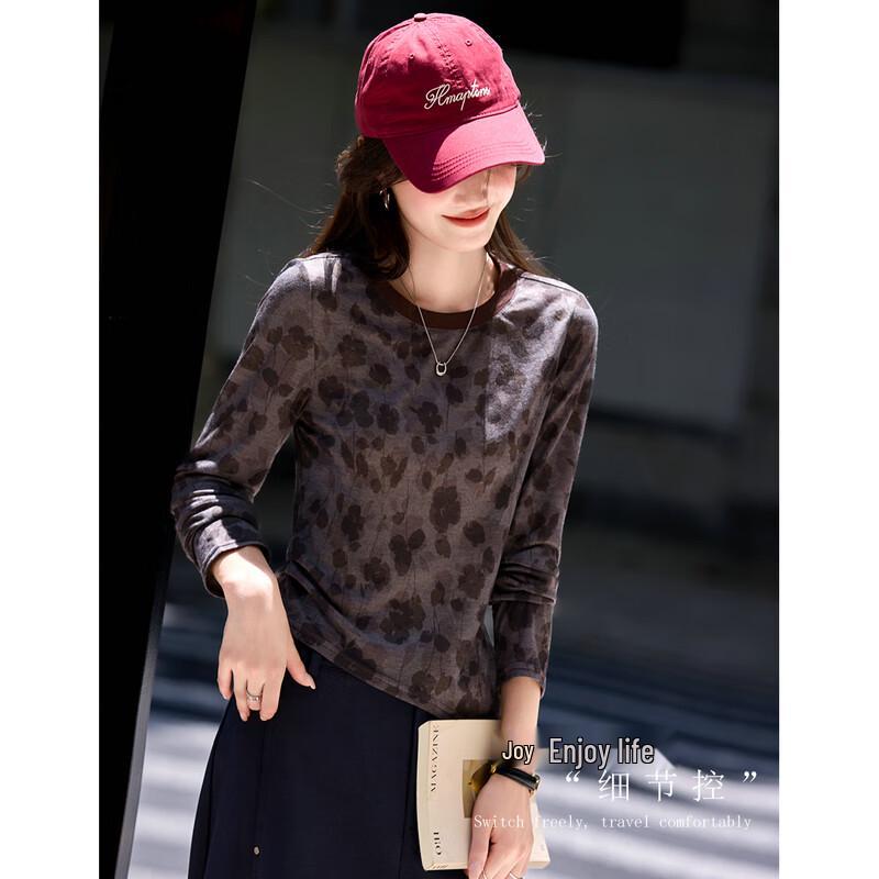 Women s Gradient Floral Print Round Neck T-shirt L