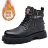 Modemarke Outdoor Dicksohlige Echtleder Herrenstiefel Baumwollgefütterte Schuhe Fell Warm Arbeitsstiefel für Herren Wolle Outdoor Lederstiefel