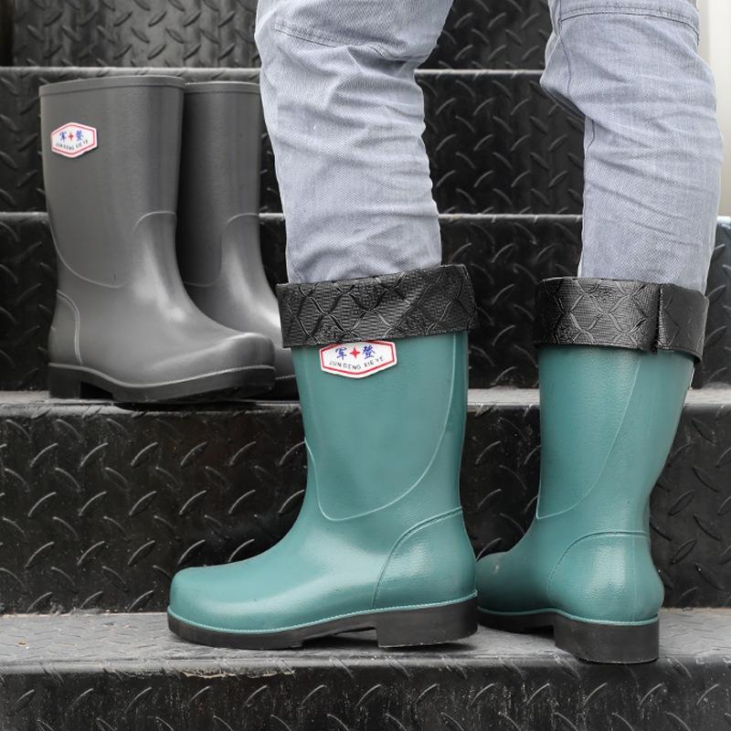 Fashion Rain Shoes Men's Non-slip and Waterproof Medium Tube Fashion Water Shoes Trend Four Seasons Fishing Work Rain Boots