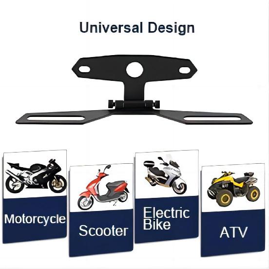 Adjustable Motorcycle License Plate Mount Holder Bracket- Universal Fold License Plate Tail Light Holder