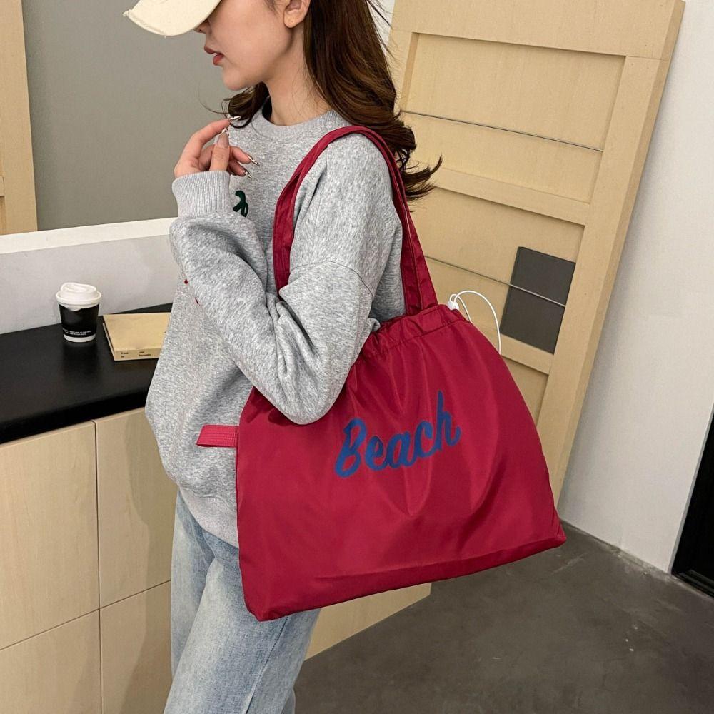 Canvas Drawstring Tote Bag Korean Style Letter Printed Handbag Fashion Nylon Shoulder Bag  Women