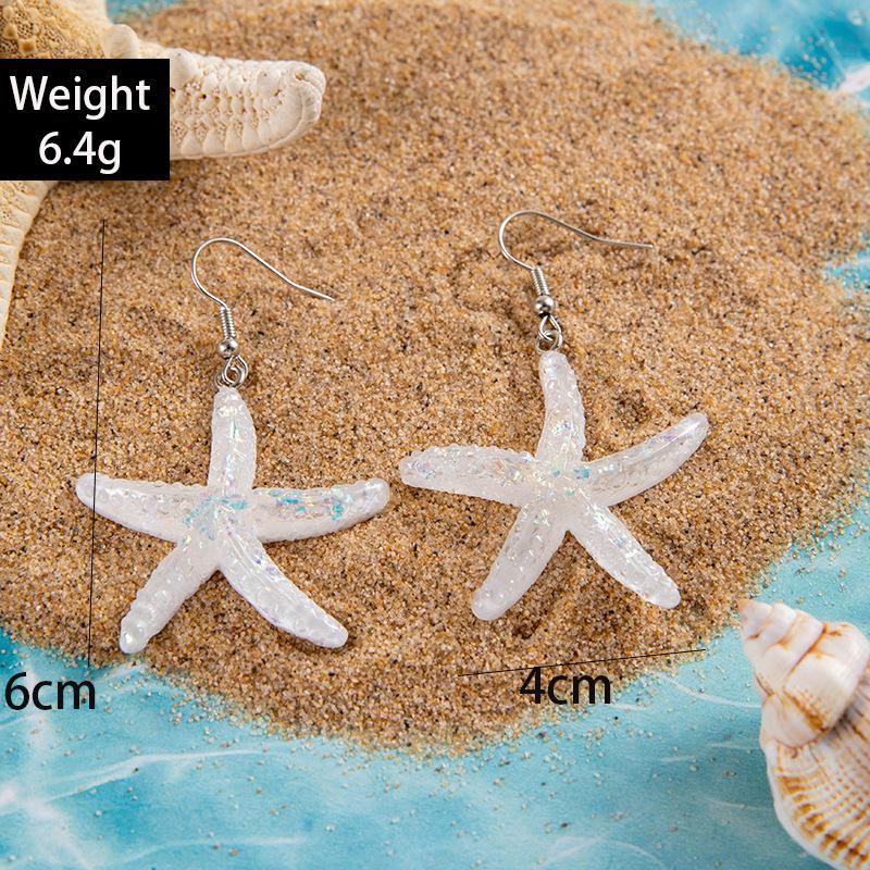 Simple color resin starfish scallop earrings cute color fish, ocean series earrings earrings women