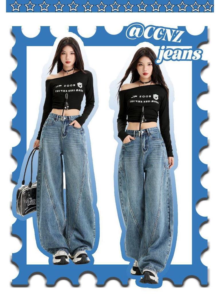 New American Retro Wide-Leg Casual Pants with Pocket Design