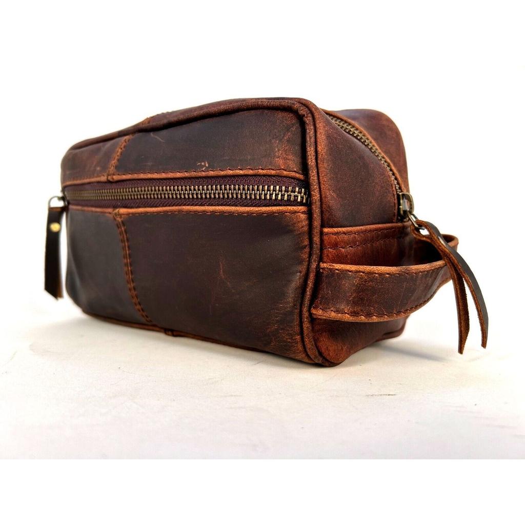 Genuine Buffalo Leather Toiletry Bag Travel Dopp Kit Shaving Case for Men Women