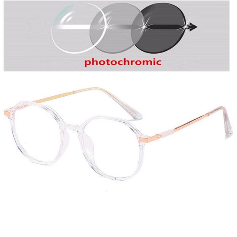 Transparent Pink Frame Polygon Anti Blue Light Myopia Glasses Finished Women Stundent Prescription Spectacles 0 -0.5 -1.0 To -6