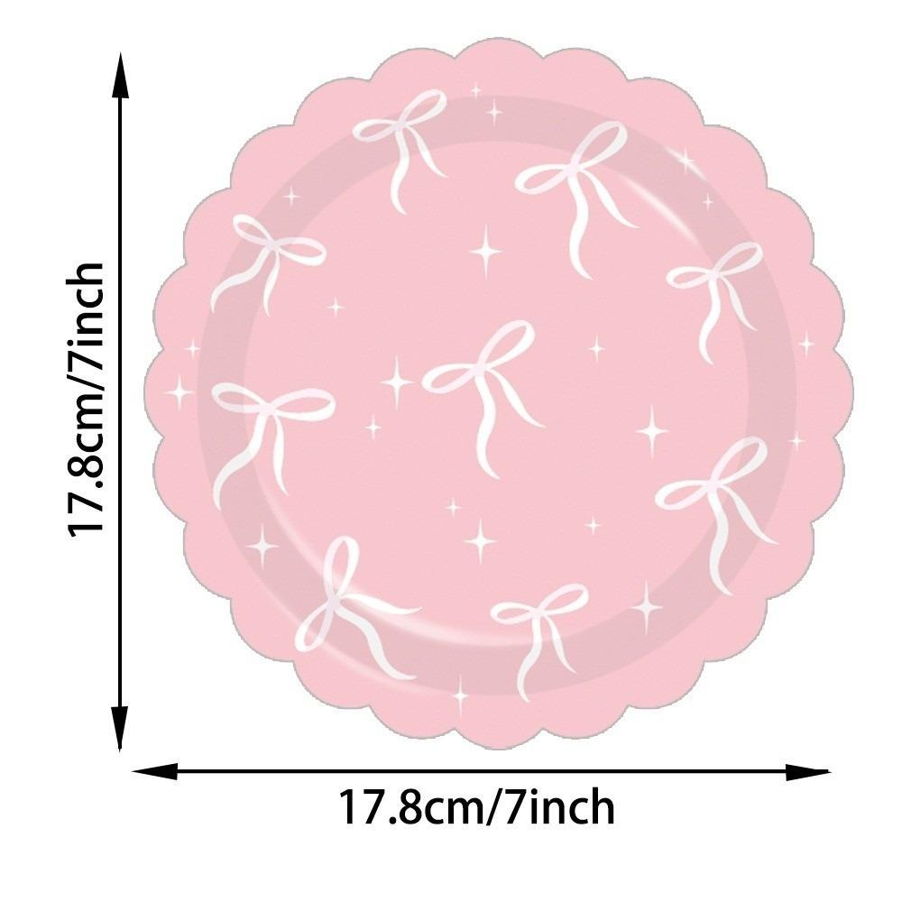 

10pcs Bow Shape Disposable Tableware Set Paper Plates Pink Bow Birthday Supplies Bachelorette Party Type B