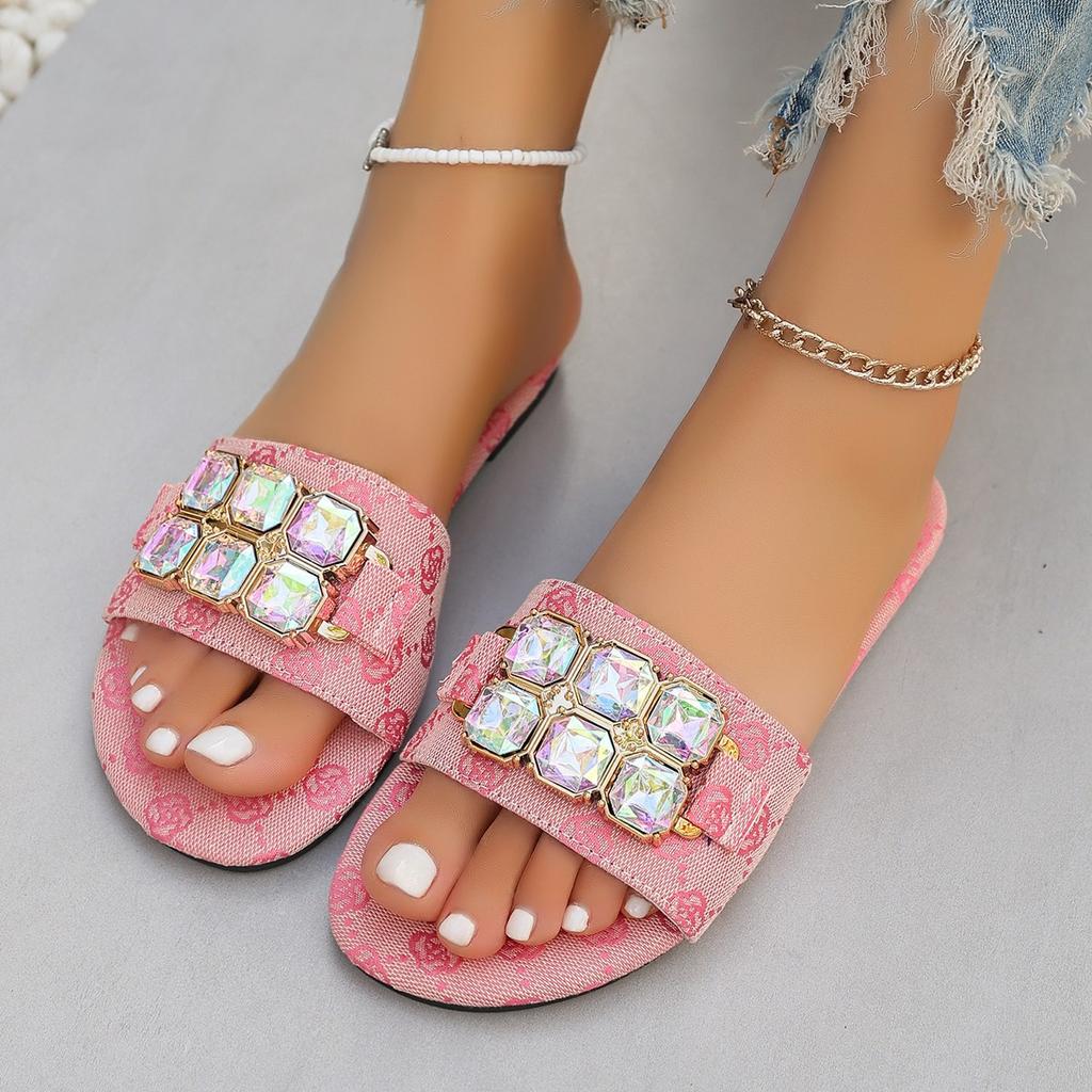 Große Sandalen Damen Edelstein Strassstein Flacher Boden Xie