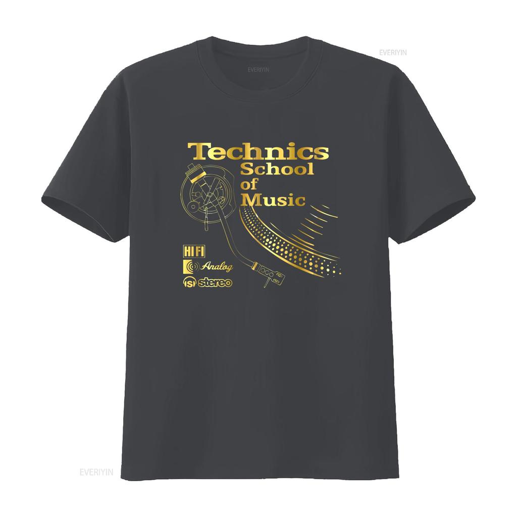 TECHNICS School of Music Black T Shirt Vinyl Record Design HiFi Analog Stereo EleUnisexts Vintage Slightly Soft