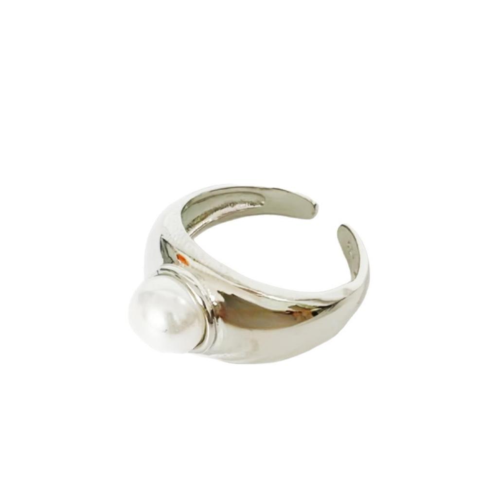 Korean Pearl Wide Band Adjustable Ring - Women's Elegant Versatile Design