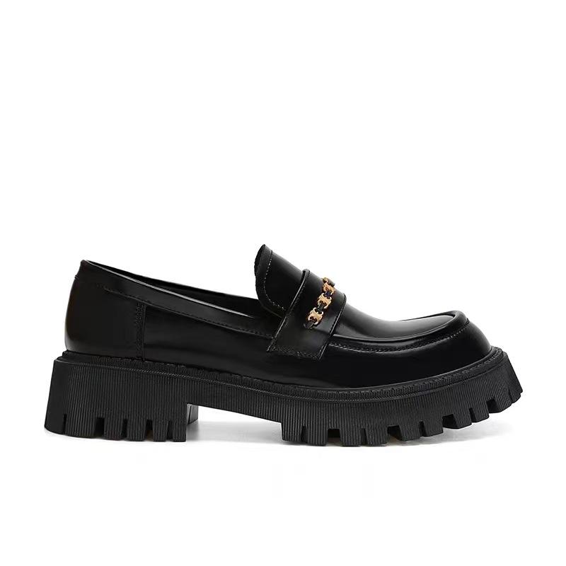 

P коровья версия натуральная кожа мокасины на платформе женские 2025 новые универсальные маленькие кожаные туфли женские туфли Хуэйчжоу 34 чёрный