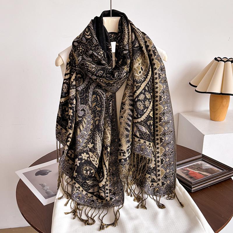 Women S Ethnic Style Court Paisley Print Tassel Long Scarf Elegant Shawl