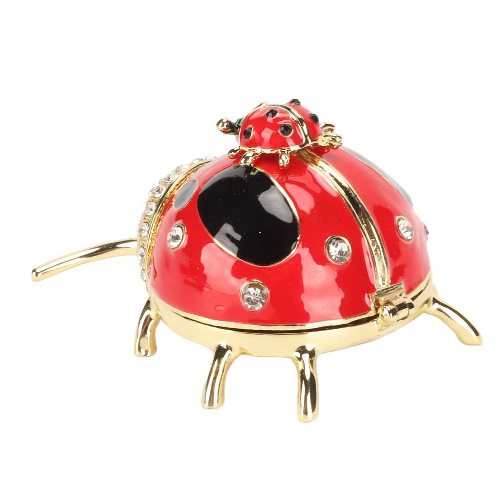 Ladybug Trinket Box Red Colored Enamel Crystal Hand Painted Rings Earrings Jewelry Storage Box Ornament