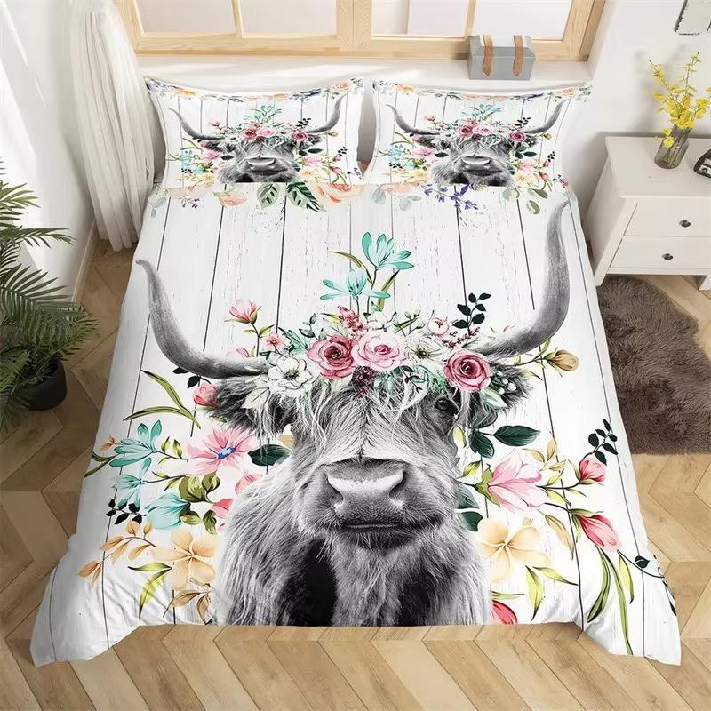 Flowers and Cow Down Quilt Cover Suit Bedding Suit Quilt Cover Three-piece Set