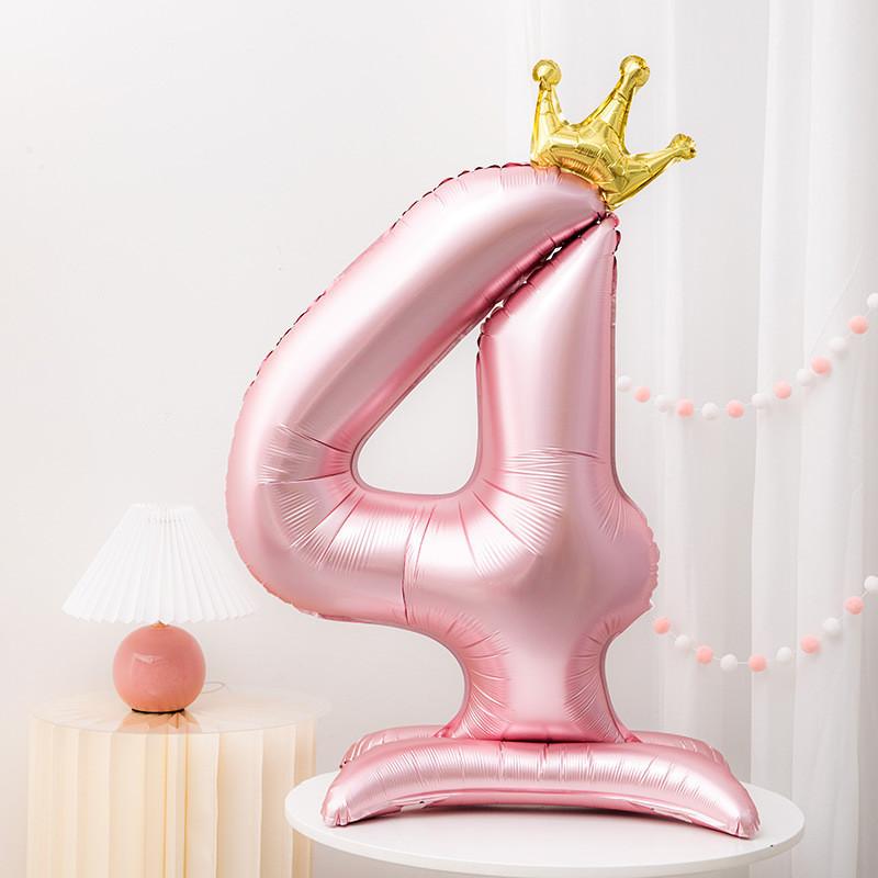 32/42inch Crown Decor Pink Aluminum Foil Digital Balloon Number Balloon For Birthday Party Decor Supplies Girls Birthday Favor