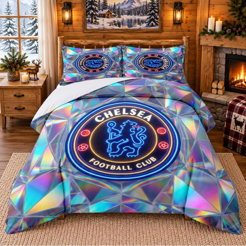 Printed 3Pcs Bedding Set Chelsea FC Pattern Bed Sheet Pillowcase For Bedroom Decor