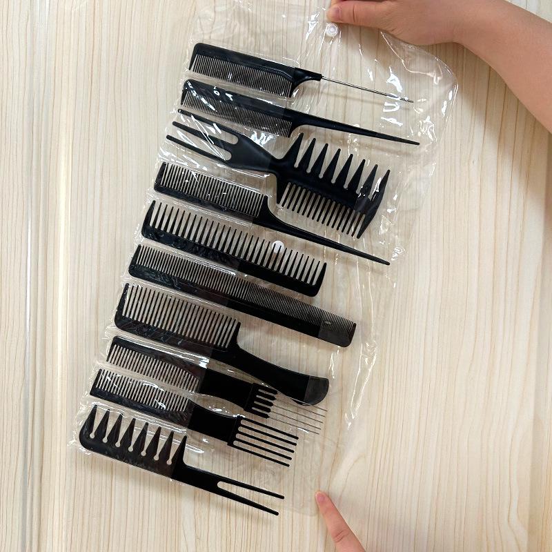10-Piece Hairdressing Comb Set: Massage, Straightening & Cutting Combs, Plastic