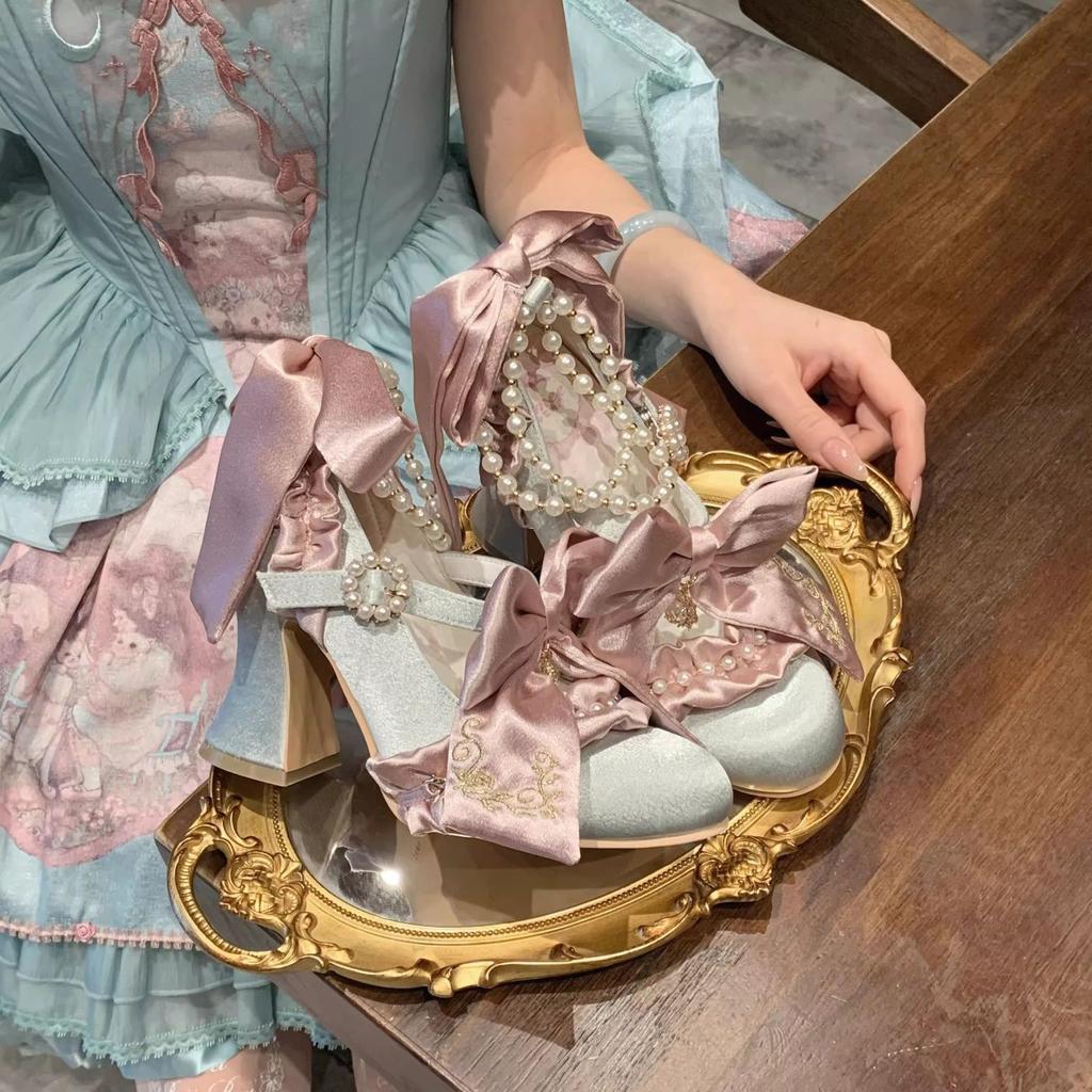 Shoes Woman Luxury Designer Lolita Court Style Velour Bowknot Princess Dress Shoes Sweet Lolita Elegant Ladies High Heels