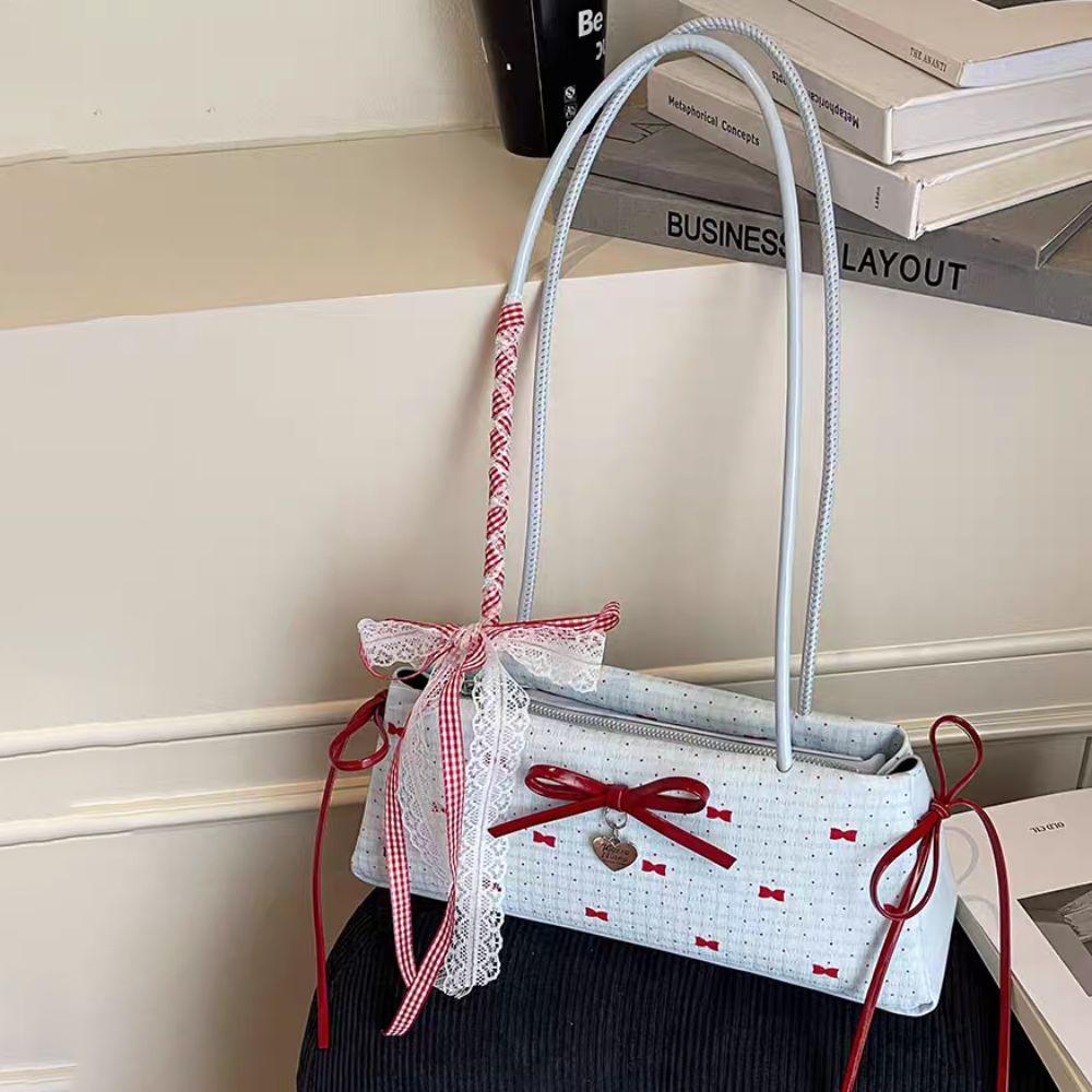 

Korean Style French Stick Handbag Ribbon Armpit Bag Portable Y2K Underarm Bag Women червоний
