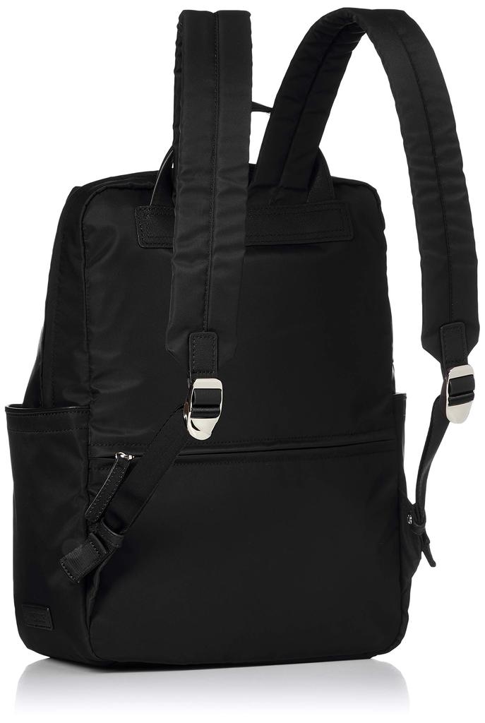 New Nylon X Leather Combination Series Front Pocket Backpack Black [Isaac] Y91-11-04 Women's