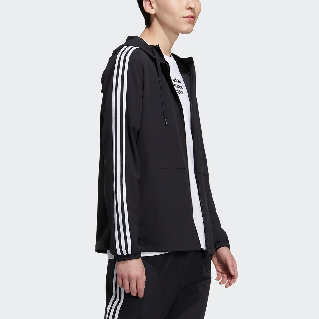Adidas Neo Casual Sports Striped Hooded Windbreaker Jacket Men Outerwear Black H14196