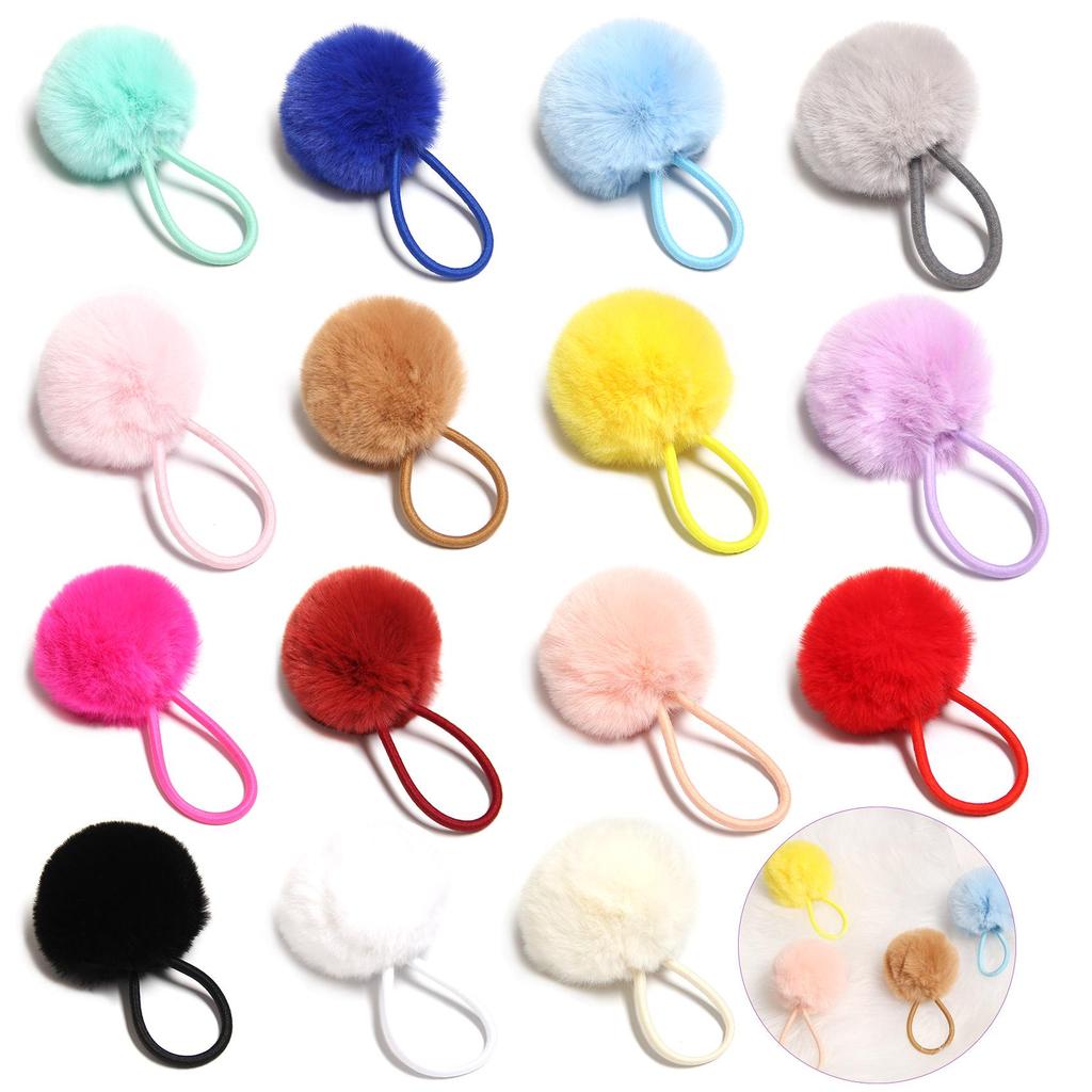 Imitation Rex Rabbit Fur Scrunchie: Cute, Versatile Pom-Pom Elastic Hair Tie In Matching Colors