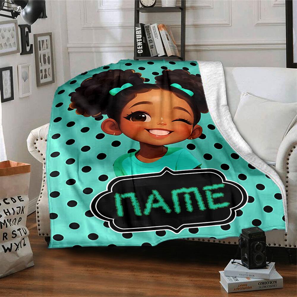 Happy Girl Bow Multi-purpose Customizable Blanket Personalized Text Durable Comfort Versatile for Sofa Couch Office Bed Picnics
