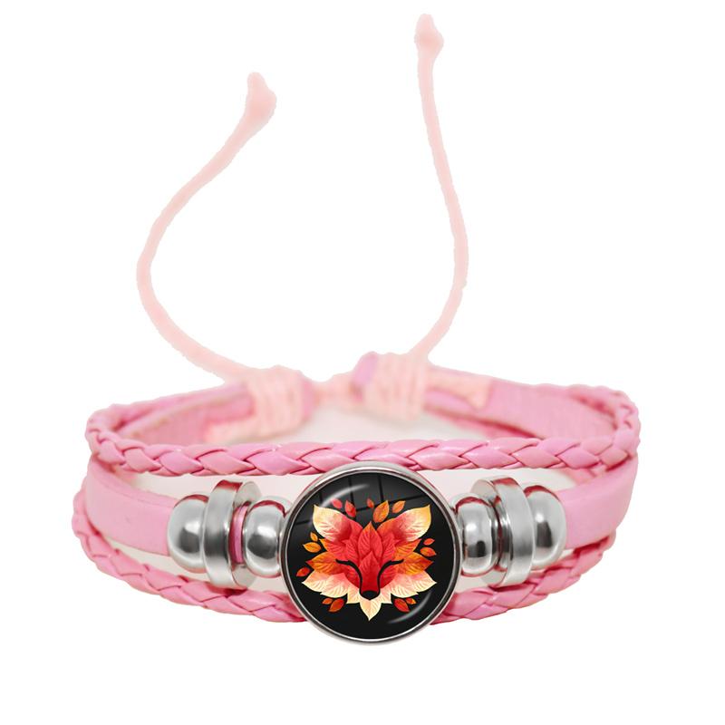 2022 Creative Painting Animal Leaf Fox Wolf Cat Owl Koala Rabbit Deer Round Glass Dome Bracelet Handmade DIY Gift