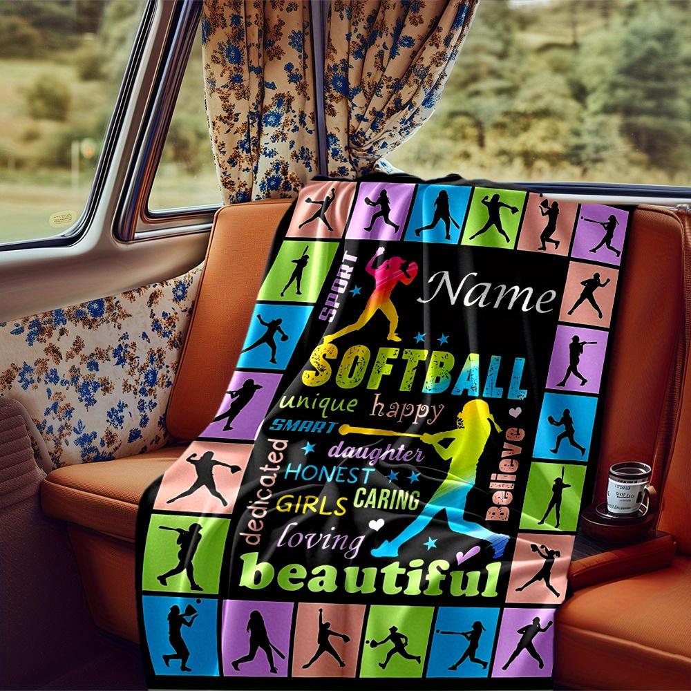 Softball Player Sunflower Blanket Personalized Name Soft Comfortable Stylish Blanket Car Blanket Perfect For Travel Camping Outdoor Home Suitable For