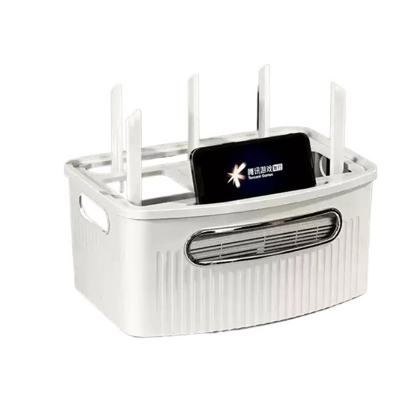 Multi-Function WiFi Router Storage Box Wireless Modem Multi-Port Signal Open Shelf TV Set-Top Box Holder with Power Cord