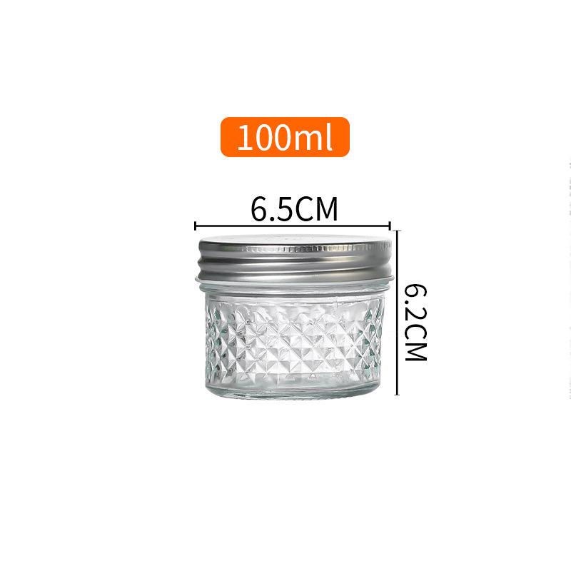 Diamond Pattern Glass Mason Jar with Airtight Lid for Bird's Nest, Jam, or Caviar.