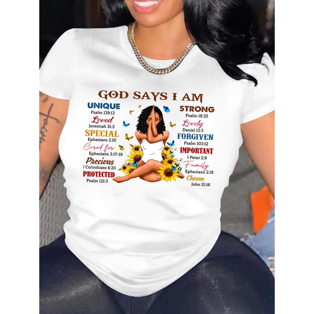 God Says I Am Women s Tee - Inspirational Bible Verse Graphic, Casual White Top M